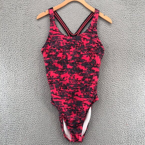 Speedo Swimsuit Womens 7 8 Red One Piece Hydro Bra Cut Out Racerback Athletic - Picture 1 of 11